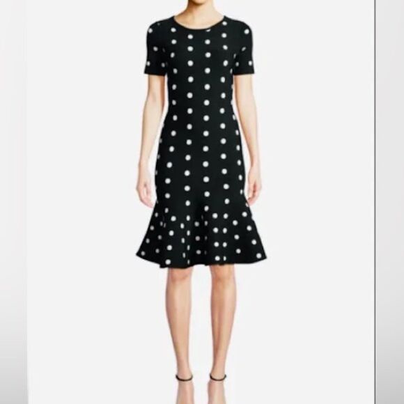Milly NWOT Woman’s Polka Dot Knit Mermaid Dress in Black & White. Size medium. - Picture 1 of 9